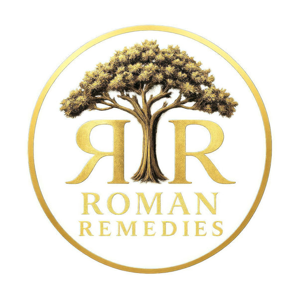 Logo of Roman Remedies with a tree and 'RR' initials on a white background